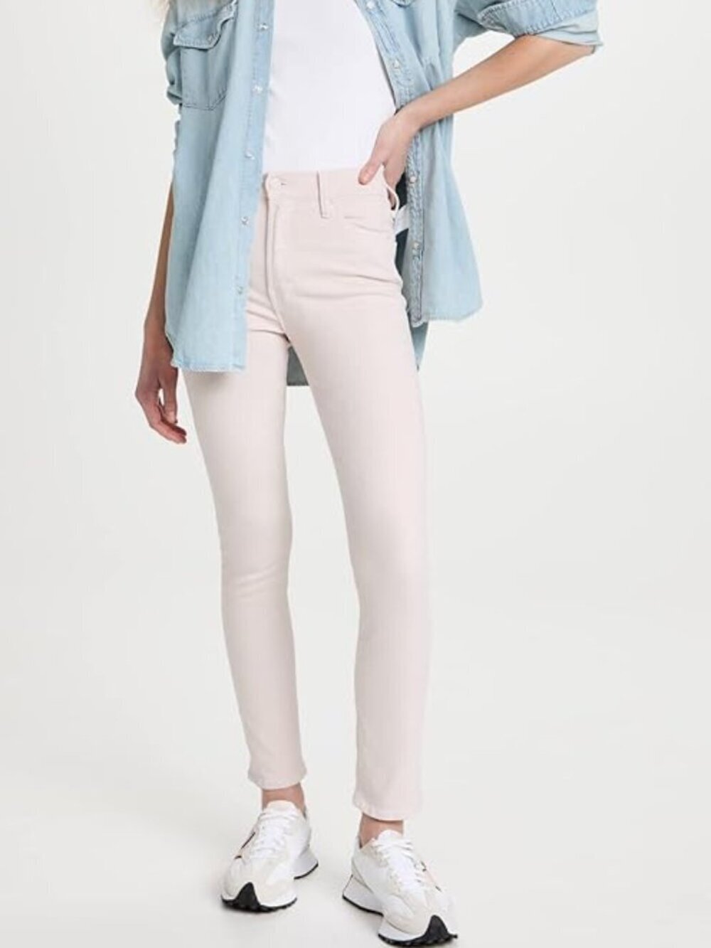 MOTHER The Dazzler Hover Pale Peach Pink High Rise Skinny Jeans, Size 27